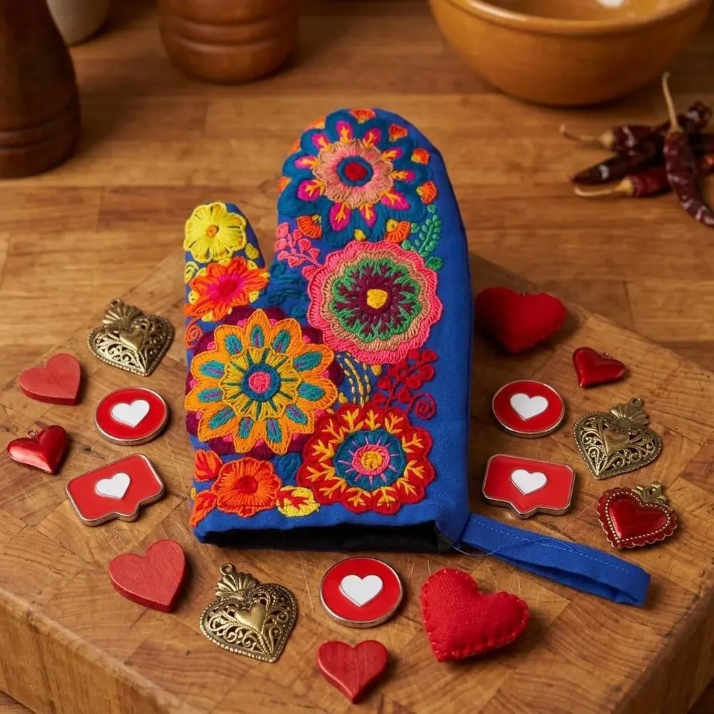 Mexican hand embroidered oven mitt xmas gift mothers day one of a kind
